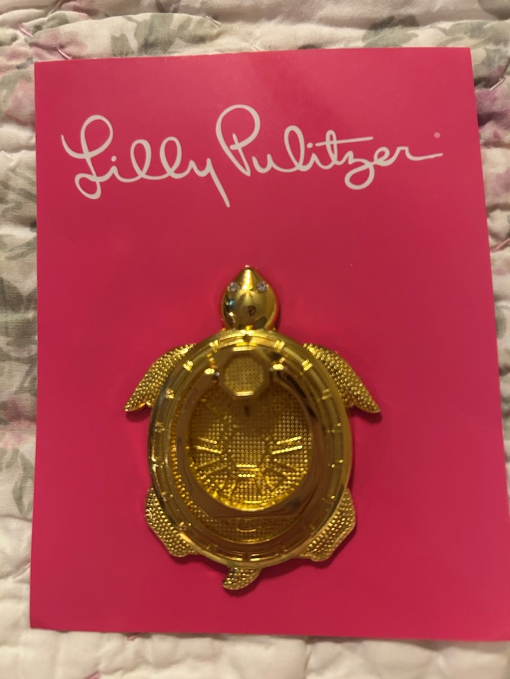 Lily Pulitzer Gold Turtle GWP Critter Phone Ring NIP